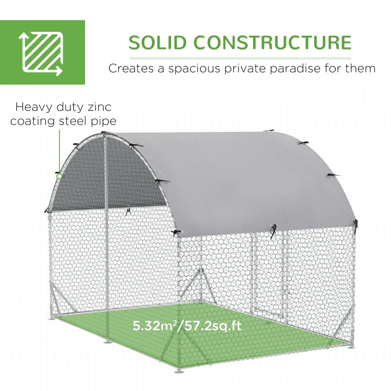 PawHut Galvanized Large Metal Chicken Coop Cage Walk-in Enclosure Poultry Hen Run House Playpen Rabbit Hutch with Cover for Outdoor Backyard 9.2' x 6.2' x 6.5' Silver