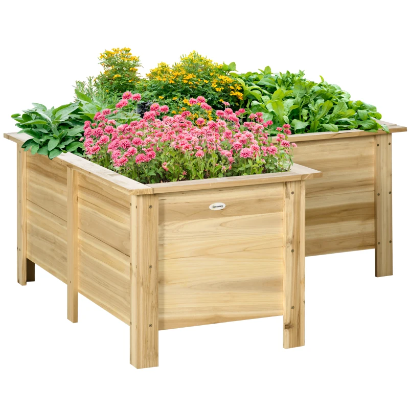 Outsunny Raised Garden Bed, 47.2" x 47.2" x 19.7" Wooden Elevated Planter Box Outdoor with Legs, for Vegetables, Flowers, Herbs, L-shaped, Natural