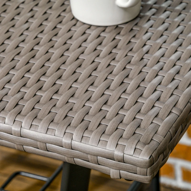 Outsunny Patio Wicker Dining Table with Umbrella Hole, 34 Inch Outdoor PE Rattan Coffee Table with Plastic Board Under the Woven Table Top for Patio, Garden, Balcony, Light Grey