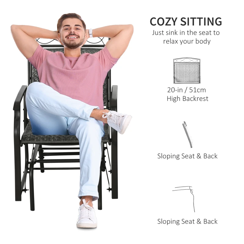 Outsunny Set of 2 Outdoor Glider Chairs, Porch & Patio Rockers for Deck with PE Rattan Seats, Steel Frames for Garden, Backyard, Poolside, Gray