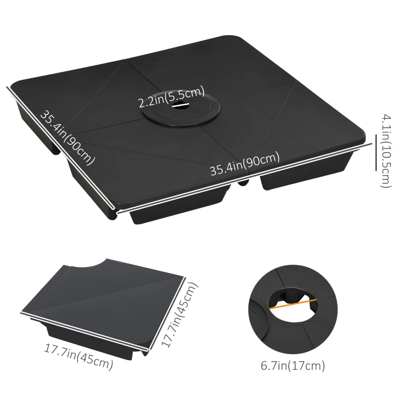 Outsunny 4PCs Cantilever Umbrella Base Weights up to 350lbs for Roma Banana Parasol, HDPE Fillable Offset Patio Umbrella Weights for Cross Base Stand, Black