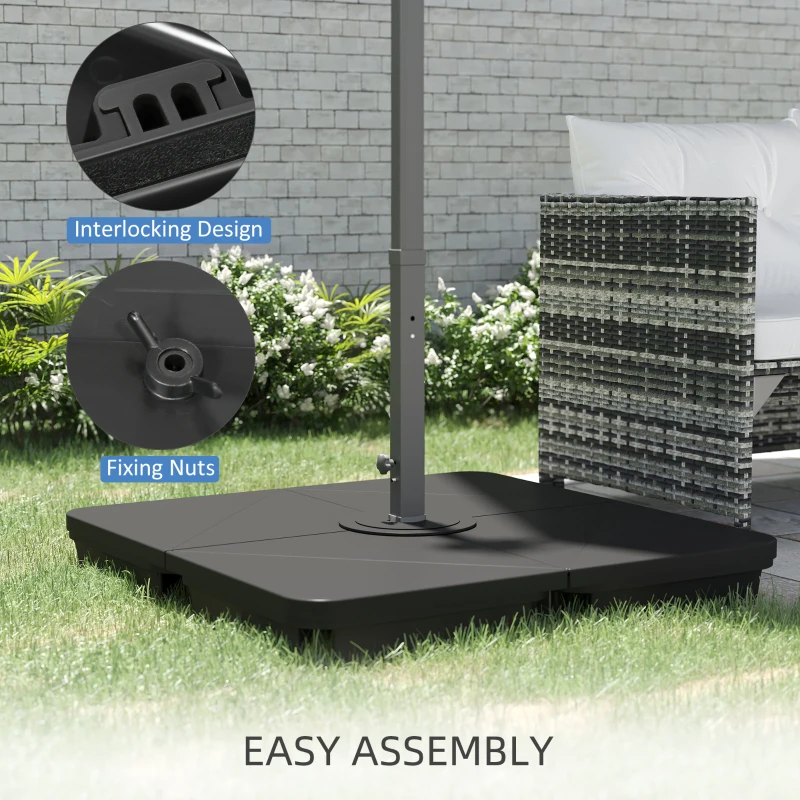 Outsunny 4PCs Cantilever Umbrella Base Weights up to 350lbs for Roma Banana Parasol, HDPE Fillable Offset Patio Umbrella Weights for Cross Base Stand, Black