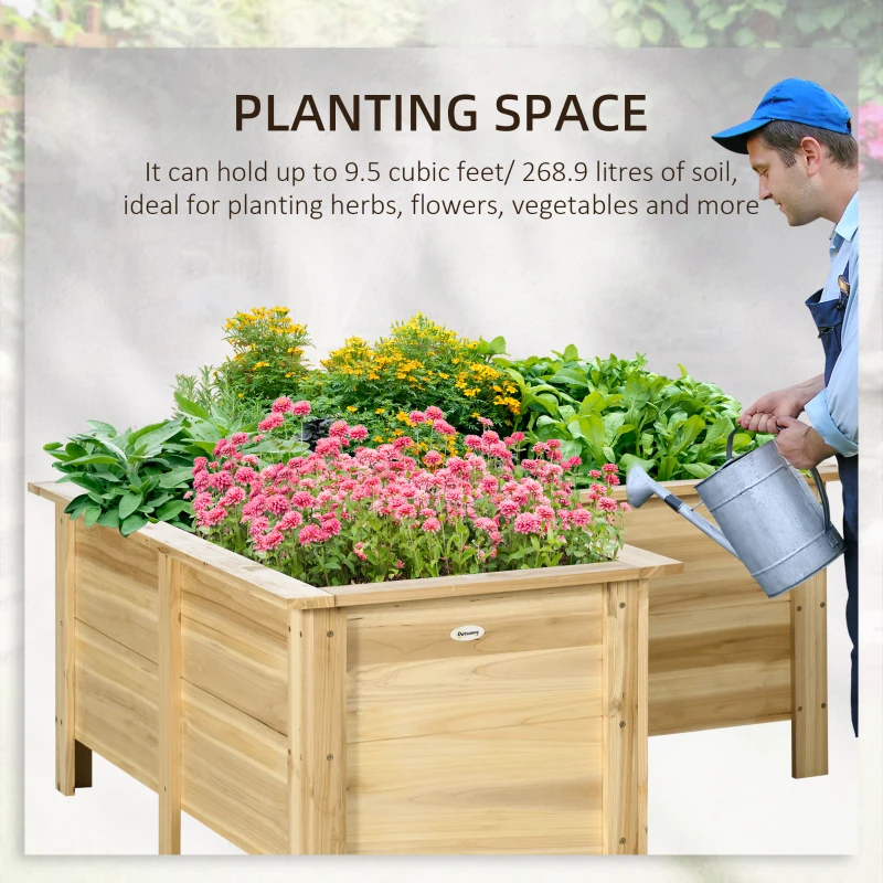 Outsunny Raised Garden Bed, 47.2" x 47.2" x 19.7" Wooden Elevated Planter Box Outdoor with Legs, for Vegetables, Flowers, Herbs, L-shaped, Natural