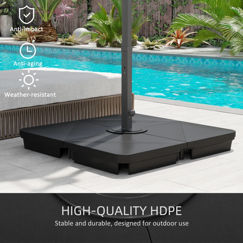 Outsunny 4PCs Cantilever Umbrella Base Weights up to 350lbs for Roma Banana Parasol, HDPE Fillable Offset Patio Umbrella Weights for Cross Base Stand, Black