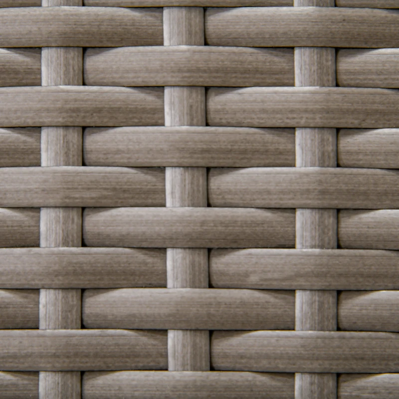 Outsunny Patio Wicker Dining Table with Umbrella Hole, 34 Inch Outdoor PE Rattan Coffee Table with Plastic Board Under the Woven Table Top for Patio, Garden, Balcony, Light Grey