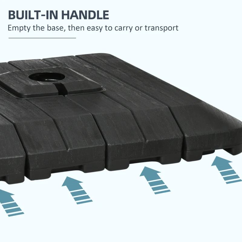 Outsunny 4PCs Cantilever Umbrella Base Weights with Wood-like Finish, Water or Sand Filled Patio Umbrella Weights for Cross Base Stand, Black