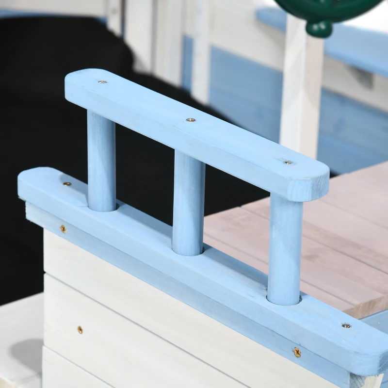 Outsunny Kids Sandbox with Canopy, Pirate Ship Wooden Sand Boxes with Bench for Backyard, Sand Pit for Toddlers, 83" x 43", Blue