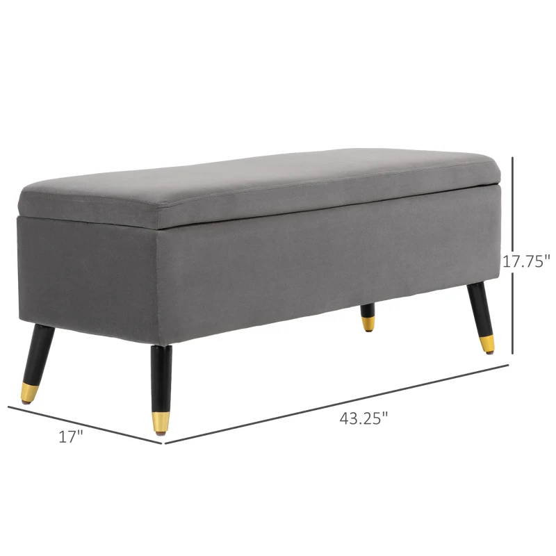 HOMCOM Ottoman Bench with Storage, Velvet Footrest Shoe Bench with Hinged Lid, Lift Top Bed Bench for Entryway Living Room, Charcoal Grey