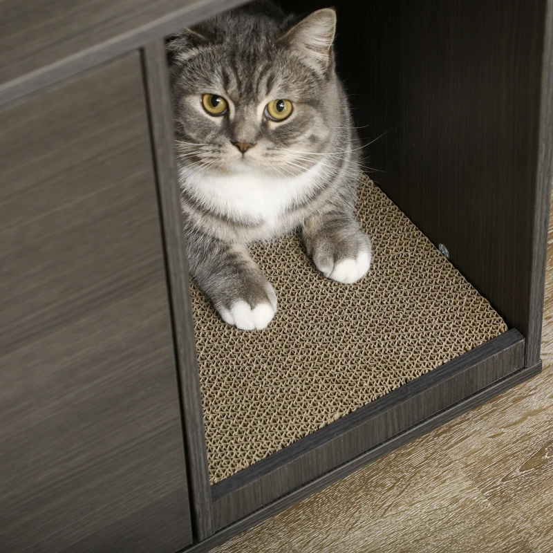 PawHut Litter Box Furniture Hidden Cat Washroom Furniture with Double Doors and Scratching Pad, Black
