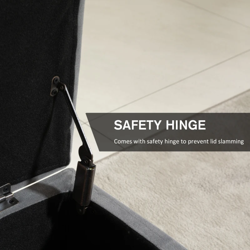 HOMCOM Ottoman Bench with Storage, Velvet Footrest Shoe Bench with Hinged Lid, Lift Top Bed Bench for Entryway Living Room, Charcoal Grey