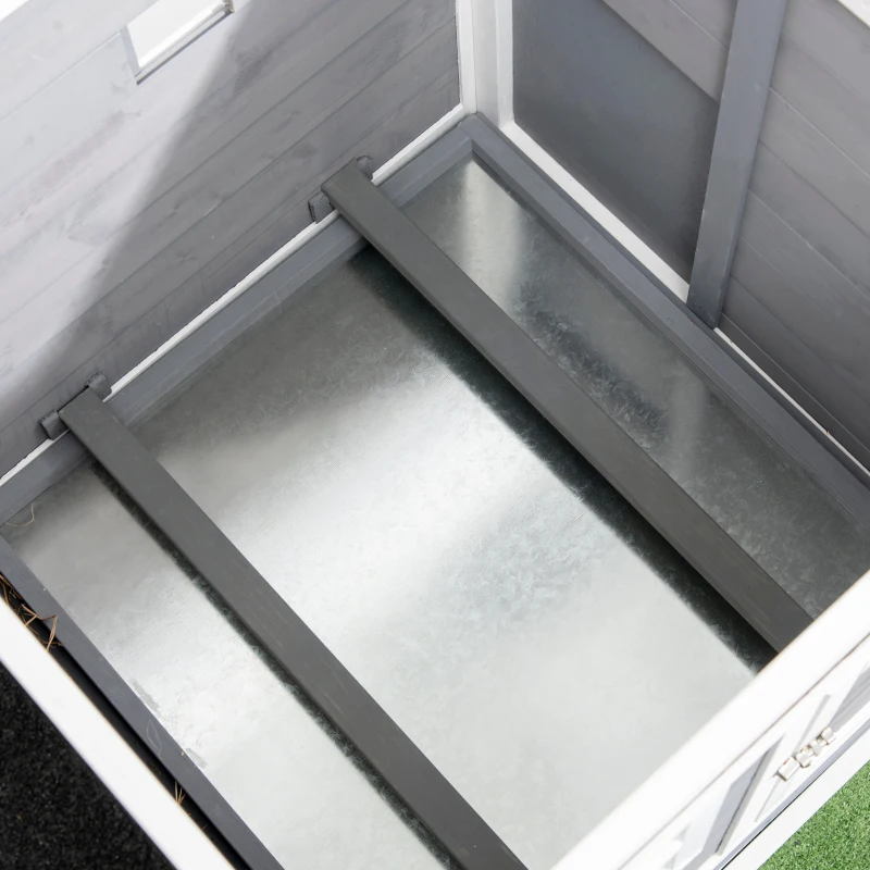 PawHut 73 in Chicken Coop with Run, Wooden Hen House with Nesting Box, Removable Tray, Asphalt Roof, Ramp, Outdoor Poultry Cage, Gray