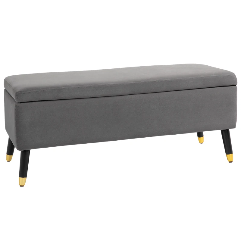 HOMCOM Ottoman Bench with Storage, Velvet Footrest Shoe Bench with Hinged Lid, Lift Top Bed Bench for Entryway Living Room, Charcoal Grey