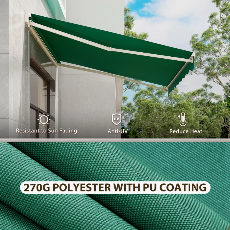 Outsunny 10' x 8' Electric Awning, Retractable Awning Sun Shade Shelter with Remote Controller, Manual Crank Handle and Aluminum Frame, for Deck, Balcony, Yard, Green