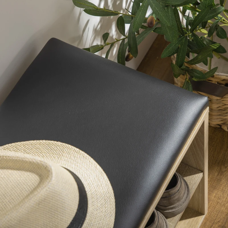 HOMCOM Wooden Shoe Bench with Padded Cushion, Storage Bench with 10 Compartments and Adjustable Shelves, Entryway Organizer for Hallway Living Room