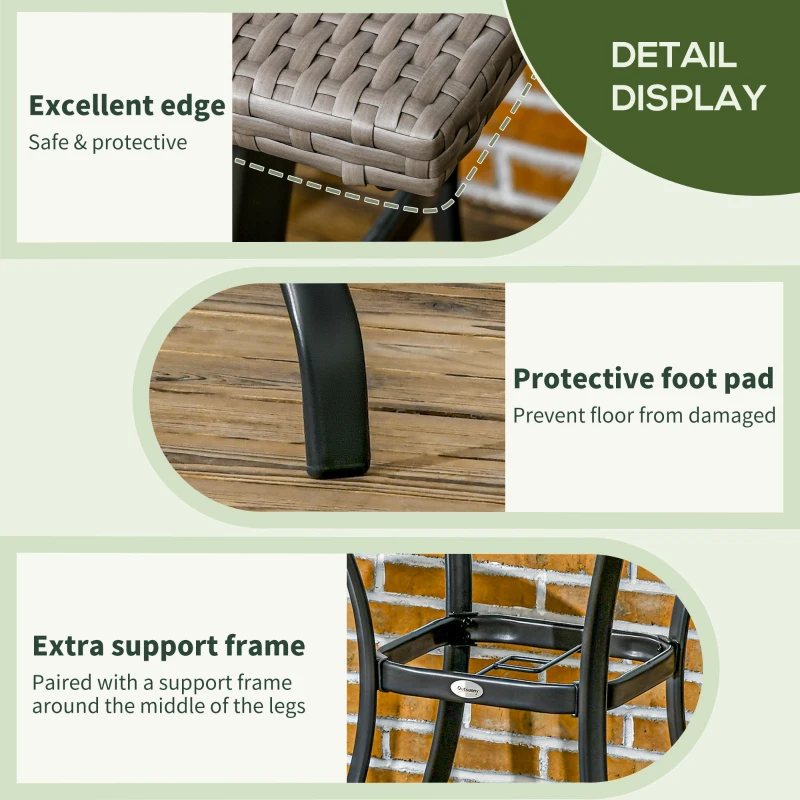 Outsunny Patio Wicker Dining Table with Umbrella Hole, 34 Inch Outdoor PE Rattan Coffee Table with Plastic Board Under the Woven Table Top for Patio, Garden, Balcony, Light Grey