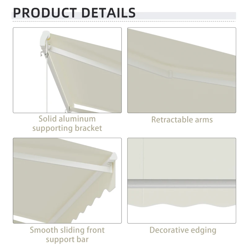 Outsunny 10' x 8' Electric Awning, Retractable Awning, UV Protection Sun Shade Shelter with Remote Controller and Manual Crank Handle for Deck, Balcony, Yard, Cream