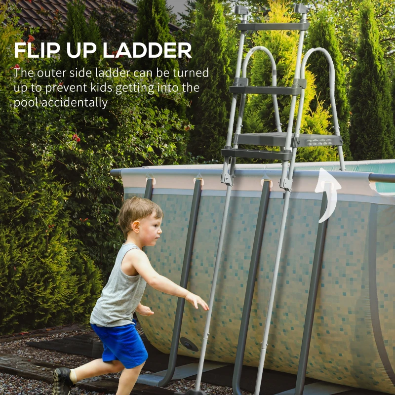 Outsunny 70" Above Ground Swimming Pool Ladder, A-Frame Deck Ladder with Top Platform, Non-slip Steps & Rounded Handrails for 48" Pool Wall Height, Gray