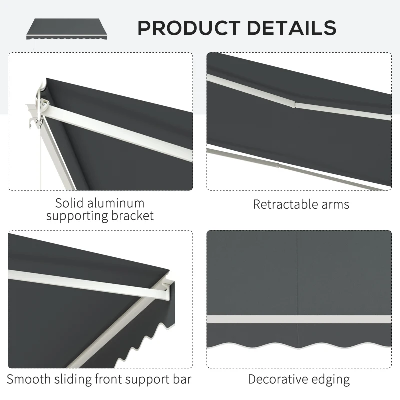 Outsunny 13' x 10' Electric Awning, Retractable Awning Sun Shade Shelter with Remote Controller, Manual Crank Handle and Aluminum Frame, for Deck, Balcony, Yard, Grey