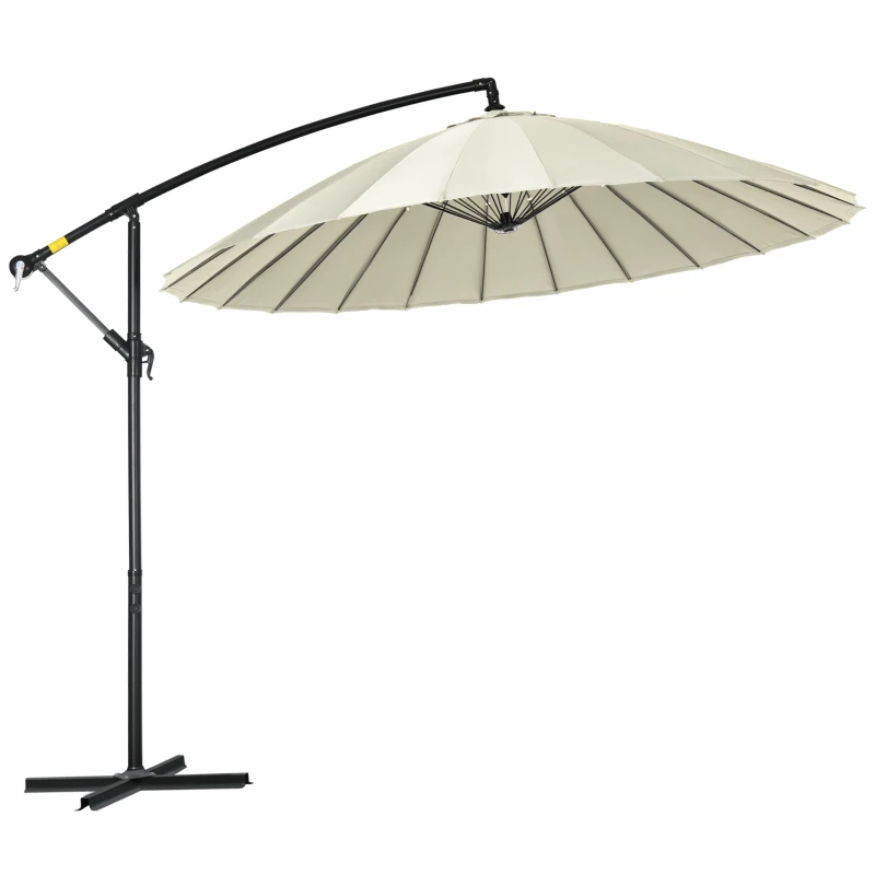 Outsunny 10FT Cantilever Patio Umbrella, Offset Patio Umbrella with Crank and Cross Base for Deck, Backyard, Pool and Garden, Hanging Umbrellas, Cream