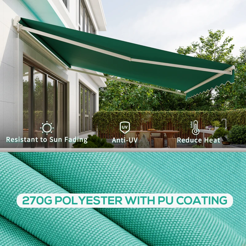 Outsunny 13' x 10' Electric Awning, Retractable Awning Sun Shade Shelter with Remote Controller, Manual Crank Handle and Aluminum Frame, for Deck, Balcony, Yard, Green