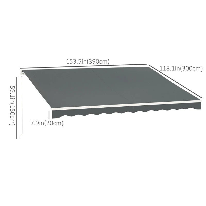 Outsunny 13' x 10' Electric Awning, Retractable Awning Sun Shade Shelter with Remote Controller, Manual Crank Handle and Aluminum Frame, for Deck, Balcony, Yard, Grey