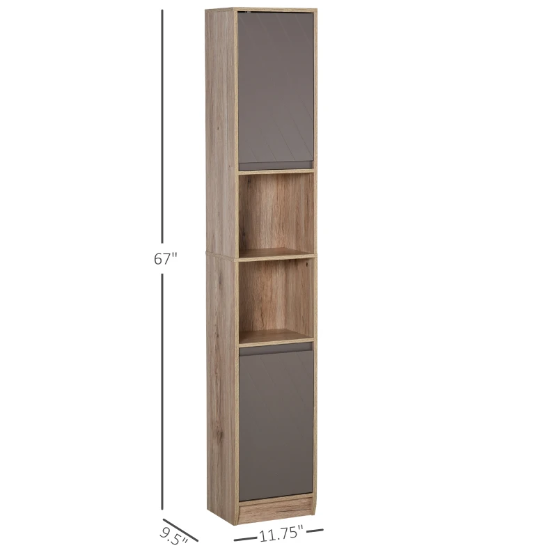 HOMCOM 67" Narrow Bathroom Storage Cabinet, Tall Freestanding Floor Cabinet, Bathroom Linen Cabinet with Doors and Adjustable Shelves