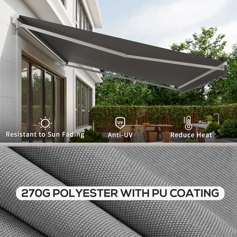 Outsunny 13' x 10' Electric Awning, Retractable Awning Sun Shade Shelter with Remote Controller, Manual Crank Handle and Aluminum Frame, for Deck, Balcony, Yard, Grey