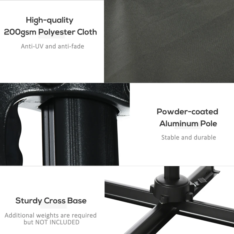 Outsunny 8' x 8' Square Patio Hanging Offset Umbrella with 360° Rotation, Aluminum Outdoor Cantilever Parasol with Crank & Tilt, Sun Canopy Shelter with Cross Base, Grey