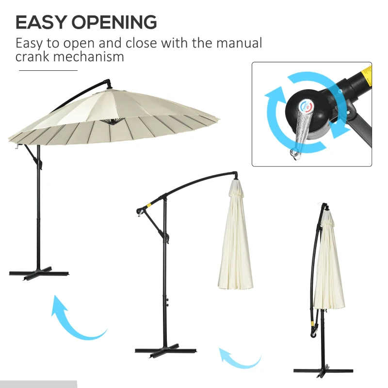 Outsunny 10FT Cantilever Patio Umbrella, Offset Patio Umbrella with Crank and Cross Base for Deck, Backyard, Pool and Garden, Hanging Umbrellas, Cream