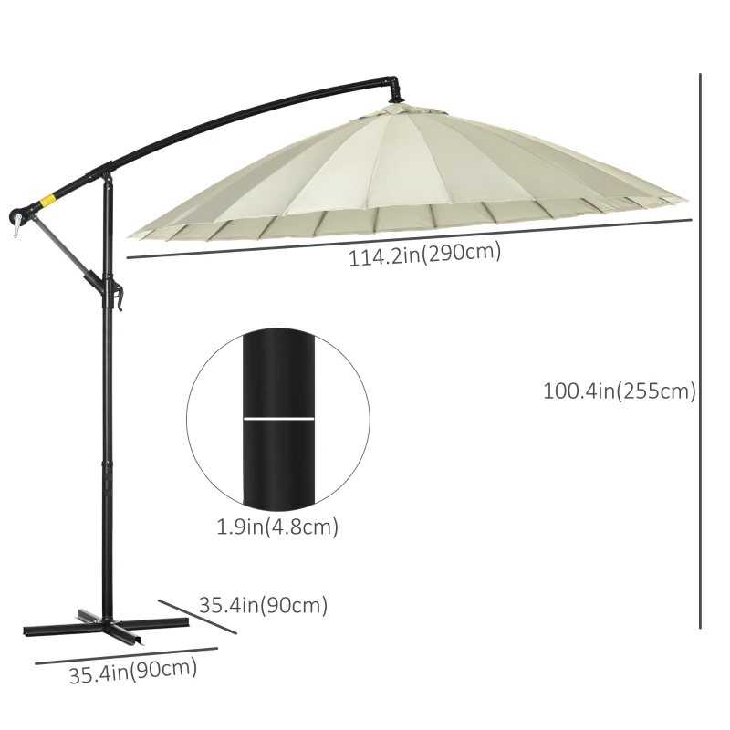 Outsunny 10FT Cantilever Patio Umbrella, Offset Patio Umbrella with Crank and Cross Base for Deck, Backyard, Pool and Garden, Hanging Umbrellas, Cream