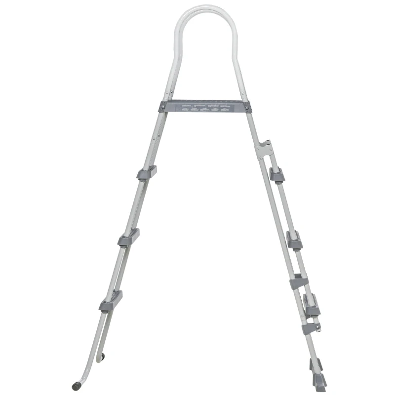 Outsunny 70" Above Ground Swimming Pool Ladder, A-Frame Deck Ladder with Top Platform, Non-slip Steps & Rounded Handrails for 48" Pool Wall Height, Gray