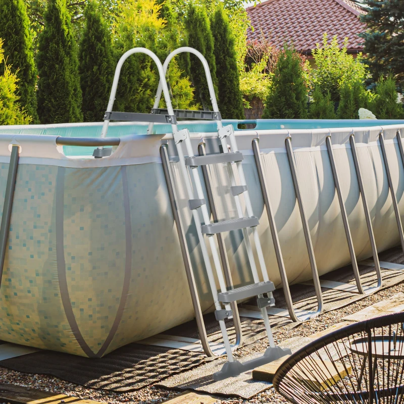 Outsunny 59" Above Ground Swimming Pool Ladder, A-Frame Deck Ladder with Top Platform, Non-slip Steps & Rounded Handrails for 43" Pool Wall Height, Gray