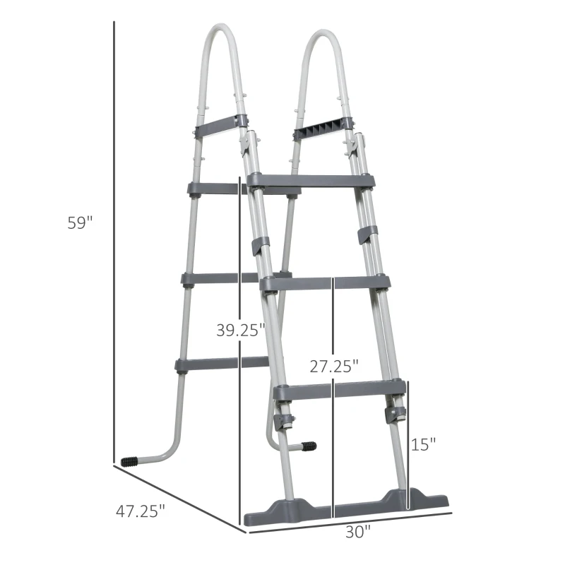 Outsunny 59" Above Ground Swimming Pool Ladder, A-Frame Deck Ladder with Top Platform, Non-slip Steps & Rounded Handrails for 43" Pool Wall Height, Gray