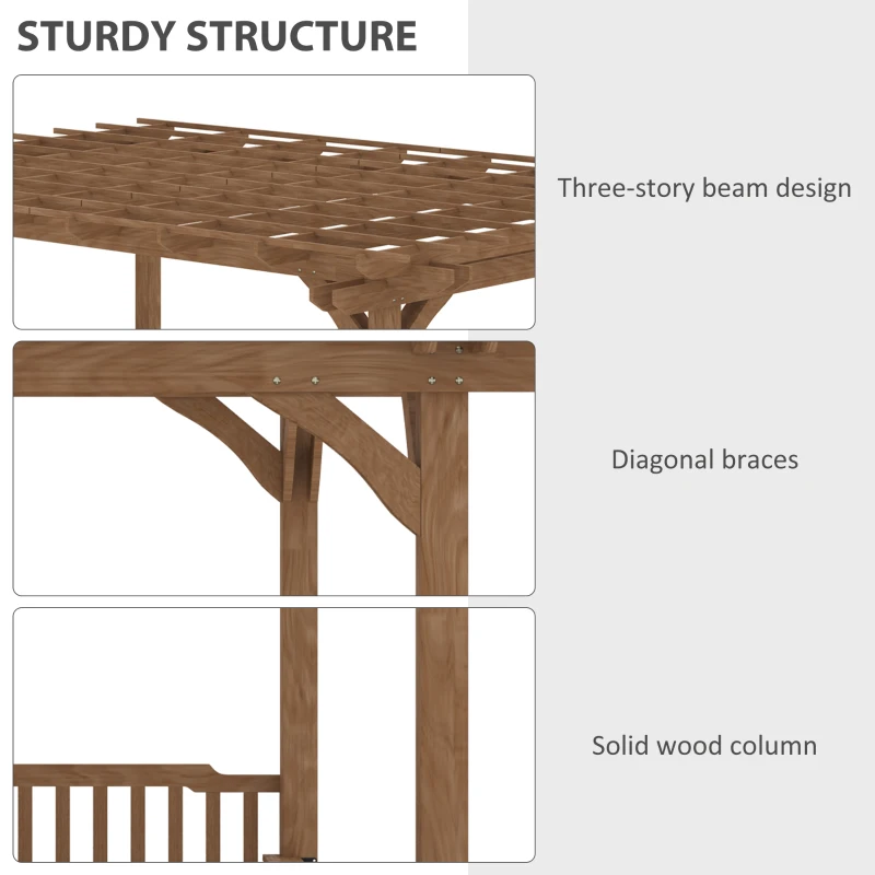 Outsunny 14' x 10' Outdoor Pergola, Wooden Grill Gazebo with Bar Counters and Benches for Seating, Garden, Patio, Backyard, Deck Use
