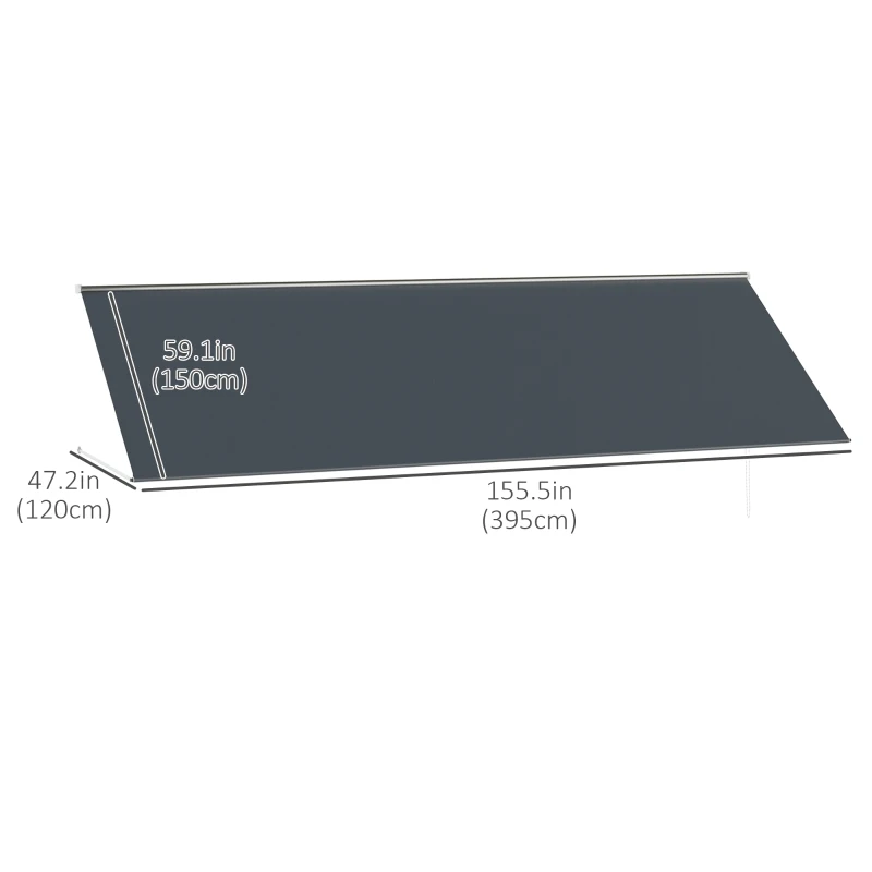 Outsunny 13' x 4' Retractable Awning, Garden Awnings for Doors and Windows with Easy Chain Operation and UV30+ Fabric, Sun Canopies for Patio, Deck, Balcony, and Yard, Dark Gray