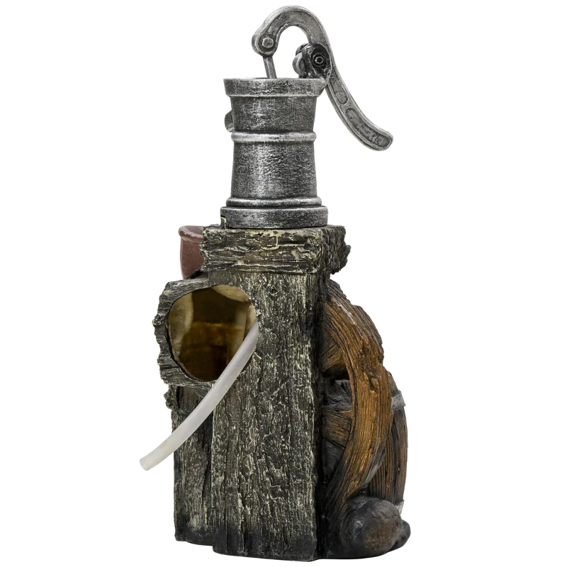 Outsunny Rustic Waterfall Fountain with Old Fashion Pump Barrel Wheel, 3-Tier Cascading Outdoor Fountain with Adjustable Flow, Decorative Water Feature for Zen Garden, Deck, Porch