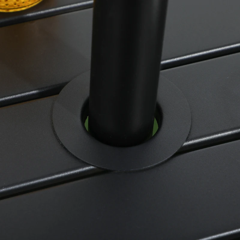 Outsunny Outdoor Side Table, Patio End Table with Umbrella Hole, Small Coffee Table with Steel Frame for Balcony, Black