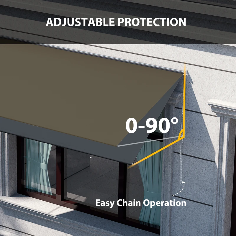 Outsunny 13' x 4' Retractable Awning, Garden Awnings for Doors and Windows with Easy Chain Operation and UV30+ Fabric, Sun Canopies for Patio, Deck, Balcony, and Yard, Dark Gray