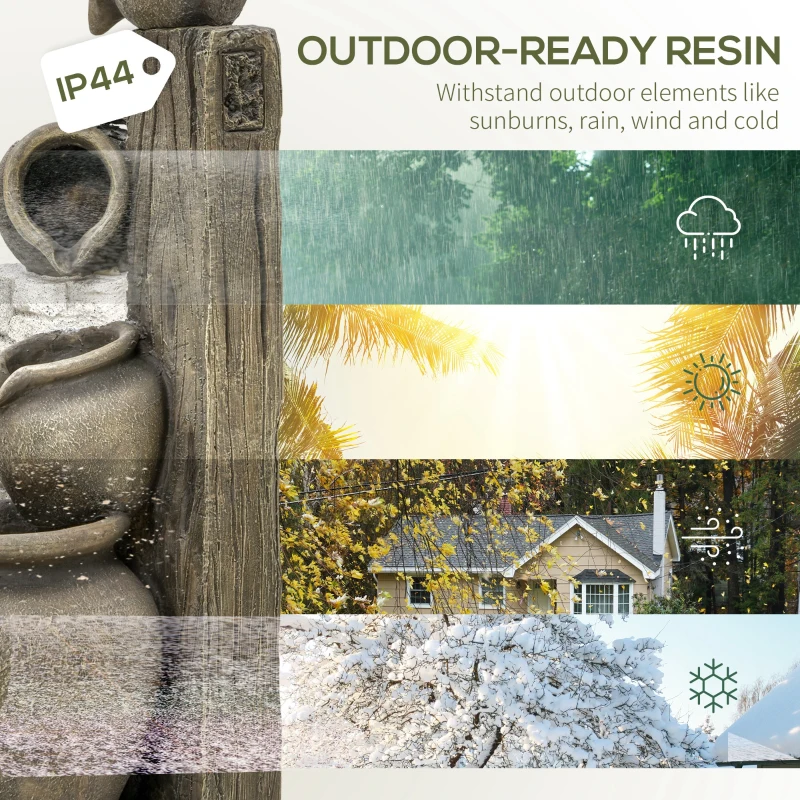 Outsunny Wine Jars Outdoor Waterfall Fountain with Adjustable Flow, 4-Tier Rustic Resin Cascading Water Fountain, Decorative Backyard Water Feature for Zen Garden, Deck, Porch