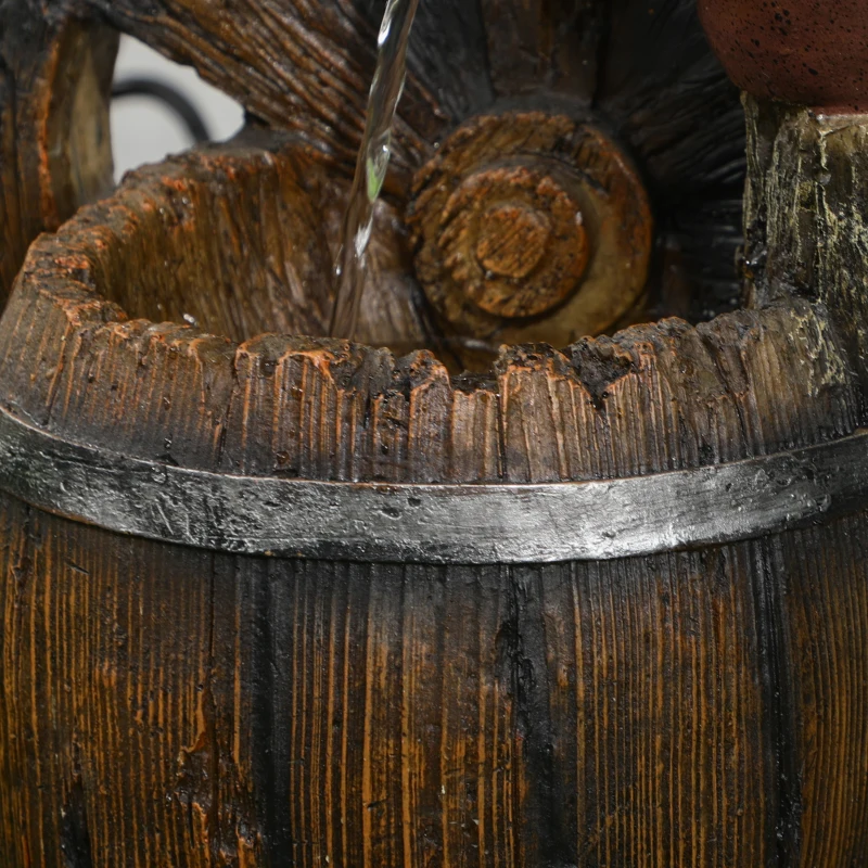 Outsunny Rustic Waterfall Fountain with Old Fashion Pump Barrel Wheel, 3-Tier Cascading Outdoor Fountain with Adjustable Flow, Decorative Water Feature for Zen Garden, Deck, Porch