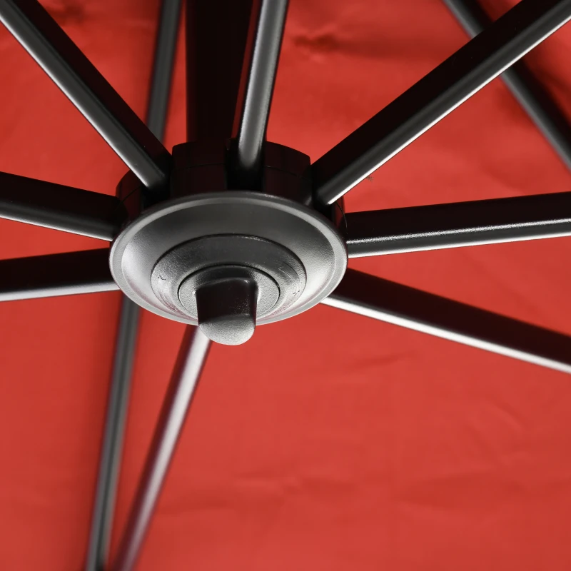 Outsunny 8' x 8' Square Patio Hanging Offset Umbrella with 360° Rotation, Aluminum Outdoor Cantilever Parasol with Crank & Tilt, Sun Canopy Shelter with Cross Base, Wine Red