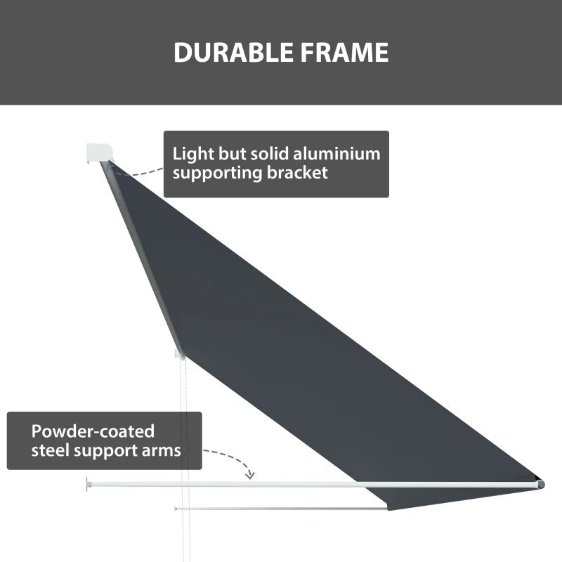 Outsunny 13' x 4' Retractable Awning, Garden Awnings for Doors and Windows with Easy Chain Operation and UV30+ Fabric, Sun Canopies for Patio, Deck, Balcony, and Yard, Dark Gray