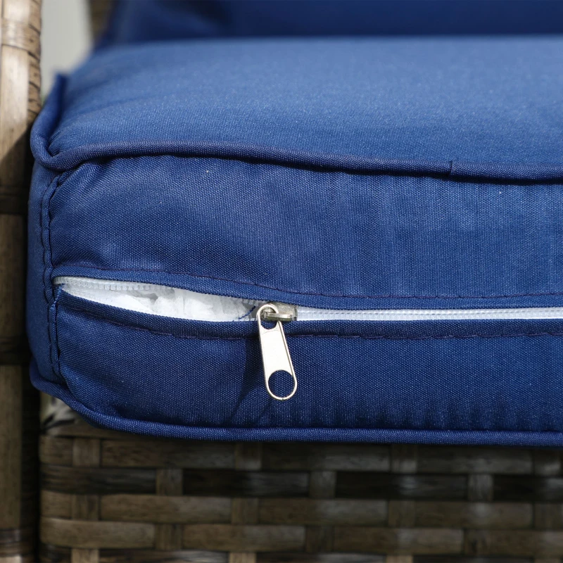 Outsunny Patio Wicker Adirondack Chair, Outdoor All-Weather Rattan Fire Pit Chair w/ Soft Cushions, Tall Curved Backrest and Comfortable Armrests for Deck or Garden, Mixed Tan/Dark Blue