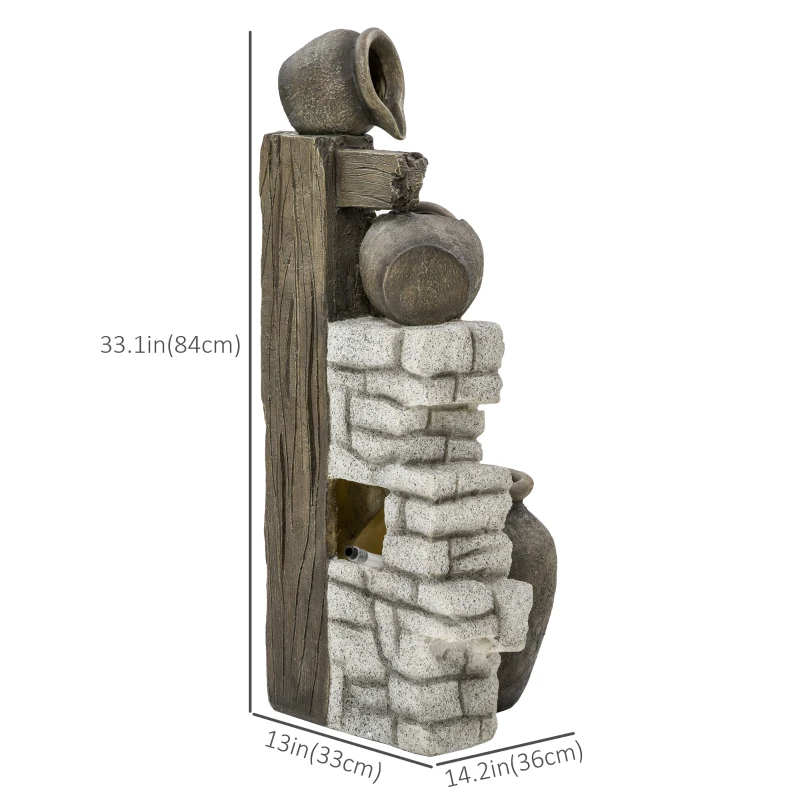 Outsunny Wine Jars Outdoor Waterfall Fountain with Adjustable Flow, 4-Tier Rustic Resin Cascading Water Fountain, Decorative Backyard Water Feature for Zen Garden, Deck, Porch