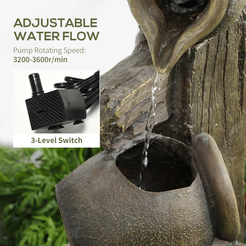 Outsunny Wine Jars Outdoor Waterfall Fountain with Adjustable Flow, 4-Tier Rustic Resin Cascading Water Fountain, Decorative Backyard Water Feature for Zen Garden, Deck, Porch