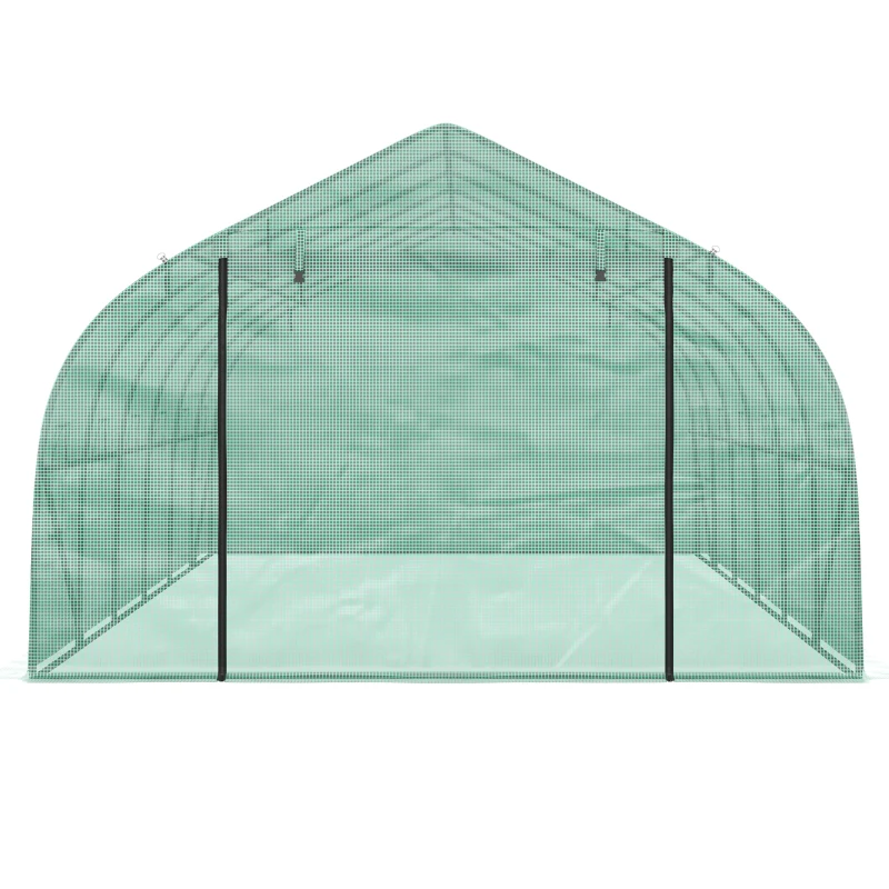 Outsunny 26' x 10' x 7' Walk-In Greenhouse Tunnel, Large Gardening Hot House with 12 Windows, 2 Net Protected Zipper Screen Doors for Backyard, Green