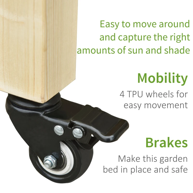 Outsunny Mobile Raised Garden Bed Elevated Wood Planter Box w/ Lockable Wheels, Storage Shelf  for Herbs Vegetables, Natural