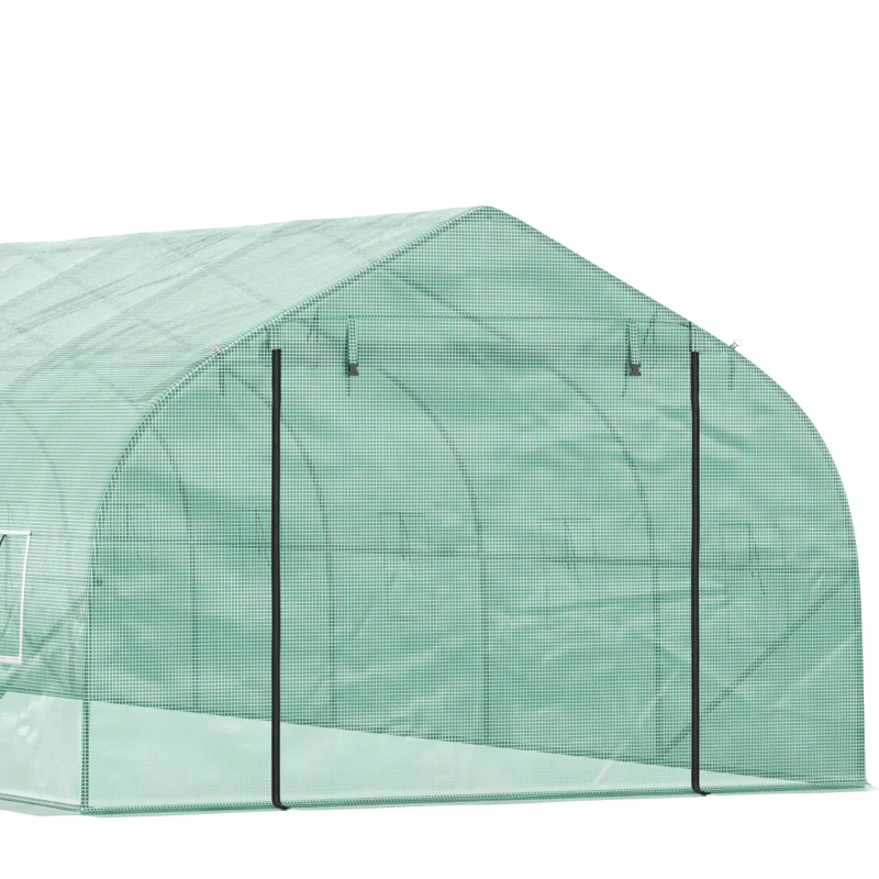 Outsunny 26' x 10' x 7' Walk-In Greenhouse Tunnel, Large Gardening Hot House with 12 Windows, 2 Net Protected Zipper Screen Doors for Backyard, Green