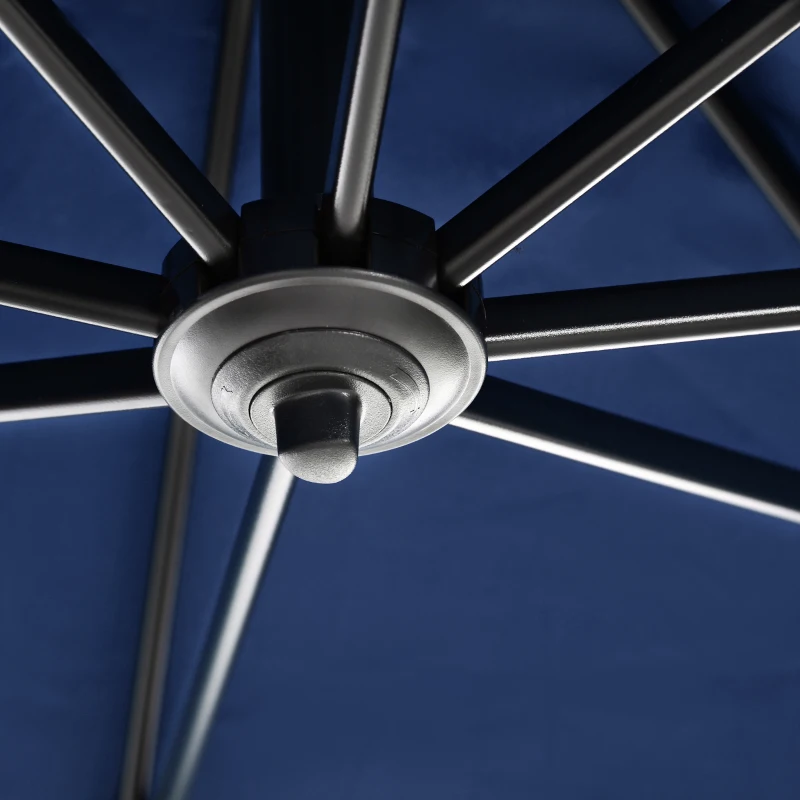 Outsunny 8' x 8' Square Patio Hanging Offset Umbrella with 360° Rotation, Aluminum Outdoor Cantilever Parasol with Crank & Tilt, Sun Canopy Shelter with Cross Base, Dark Blue