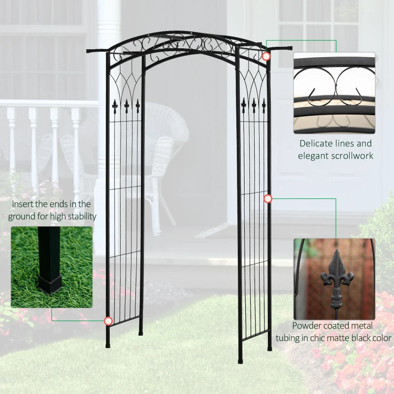 Outsunny 7Ft Outdoor Garden Arbor, Wedding Arch for Ceremony, Trellis with Scrollwork Design, Ideal for Climbing Vines and Plants, Black